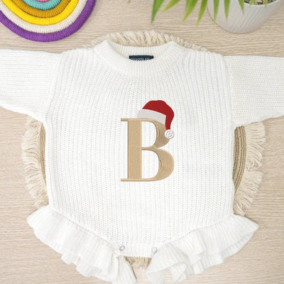 Custom Christmas Santa Initial Embroidery Baby Romper - SwaddleAn