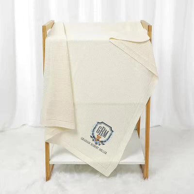 Custom Embroidered Bear Monogrammed Baby Blanket SwaddleAn