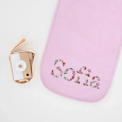 Custom Embroidery Floral Name Baby Burp Cloths - SwaddleAn