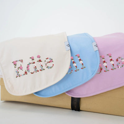Custom Embroidery Floral Name Baby Burp Cloths - SwaddleAn