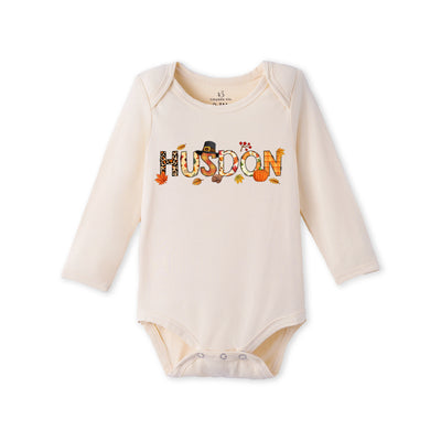 Custom Fall Doodle Name Bamboo Baby Bodysuit