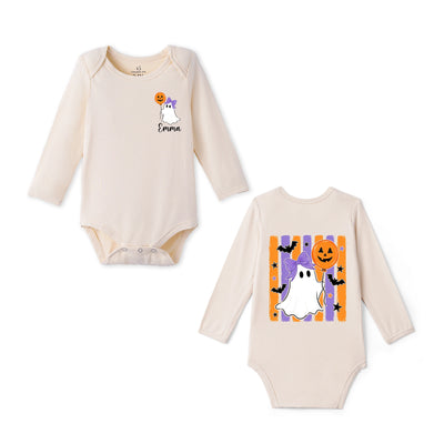 Custom Girl Ghost with Pumpkin Balloon Bamboo Baby Bodysuit