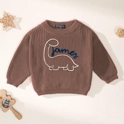 Custom Hand Embroidered Dinosaur Baby Sweater