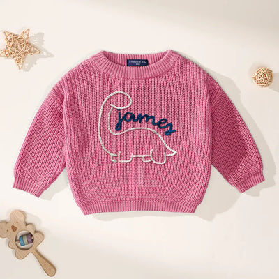 Custom Hand Embroidered Dinosaur Baby Sweater