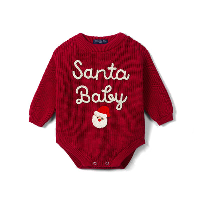 Custom Hand Embroidered Santa Claus Baby Romper