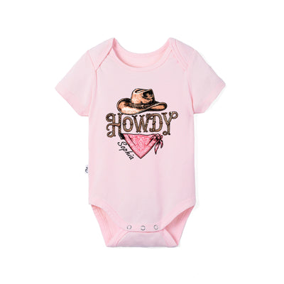 Custom 'Howdy' Cowgirl Bamboo Baby Onesie in Mary Rose