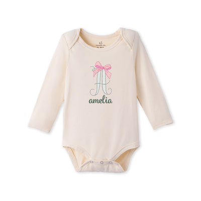 Custom Initial Bow & Name Embroidered Bamboo Bodysuit