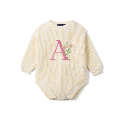 Custom Initial Floral Embroidered Baby Romper