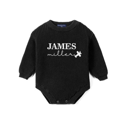Custom Name Embroidered Flight Baby Knit Romper