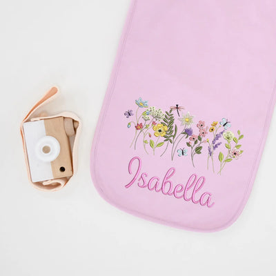 Custom Name Embroidered Wildflower Baby Burp Cloths - SwaddleAn