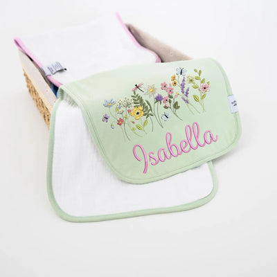 Custom Name Embroidered Wildflower Baby Burp Cloths - SwaddleAn