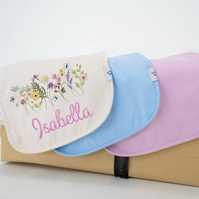 Custom Name Embroidered Wildflower Baby Burp Cloths - SwaddleAn