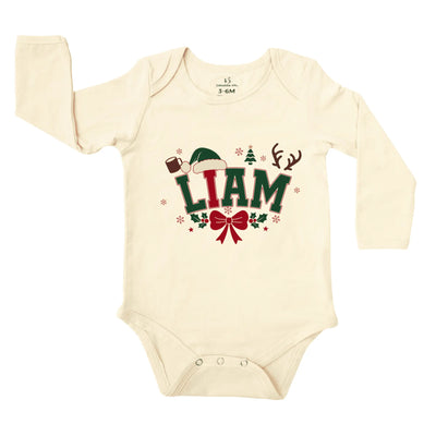 Custom Name First Christmas Baby Onesie Bodysuit - SwaddleAn