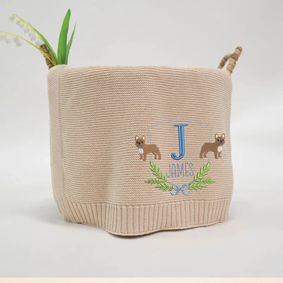 Custom Name French Bulldog Embroidery Baby Blanket - SwaddleAn
