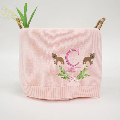 Custom Name French Bulldog Embroidery Baby Blanket - SwaddleAn