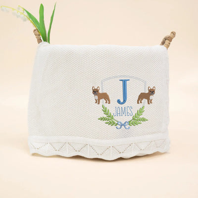 Custom Name French Bulldog Embroidery Baby Blanket - SwaddleAn