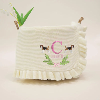 Custom Name Initial Beagle Dog Baby Blanket - SwaddleAn