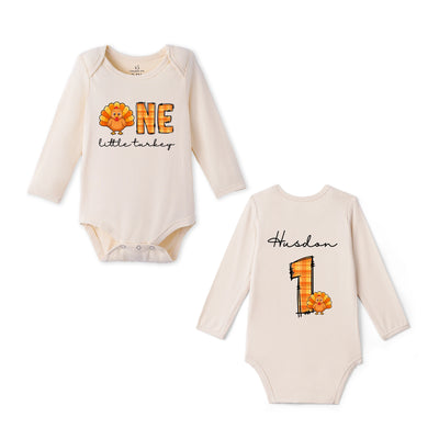 Custom One Little Turkey Name Bamboo Baby Bodysuit