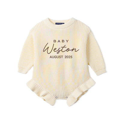 Custom Pregnancy Due Date Baby Romper Cream
