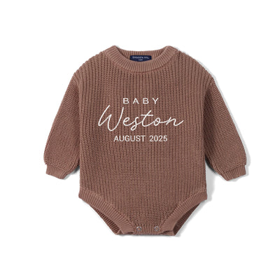 Custom Pregnancy Due Date Baby Romper in Mocha