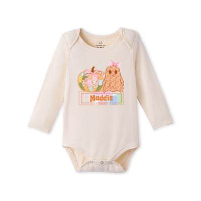 Custom Pumpkin & Ghost Name Bamboo Baby Bodysuit