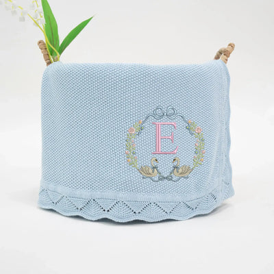 Custom Swan and Flowers Initial Name Baby Blanket - SwaddleAn