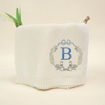 Custom Swan and Flowers Initial Name Baby Blanket - SwaddleAn