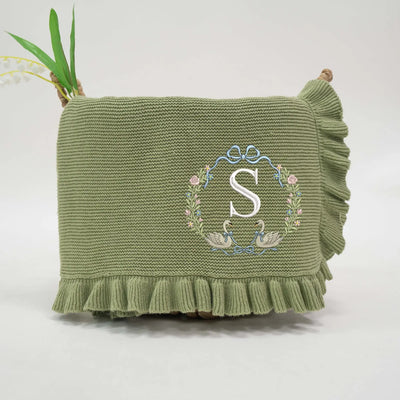 Custom Swan and Flowers Initial Name Baby Blanket - SwaddleAn
