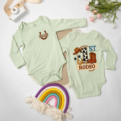 Custom Western Cowboy 'First Rodeo' Baby Onesie - SwaddleAn