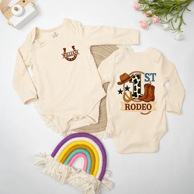 Custom Western Cowboy 'First Rodeo' Baby Onesie - SwaddleAn