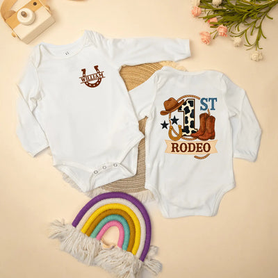Custom Western Cowboy 'First Rodeo' Baby Onesie - SwaddleAn