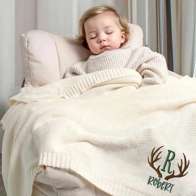 Deer Hunter Antler Embroidered Baby Blanket - SwaddleAn