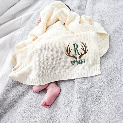 Deer Hunter Antler Embroidered Baby Blanket - SwaddleAn