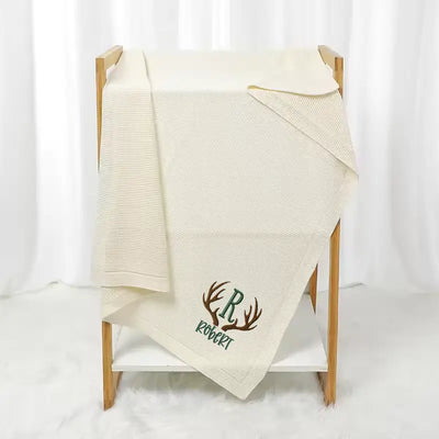 Deer Hunter Antler Embroidered Baby Blanket - SwaddleAn
