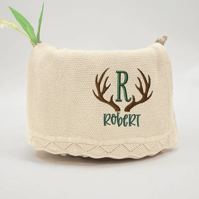 Deer Hunter Antler Embroidered Baby Blanket - SwaddleAn