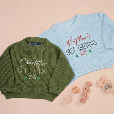 Personalized First Christmas Name Baby Sweater - SwaddleAn