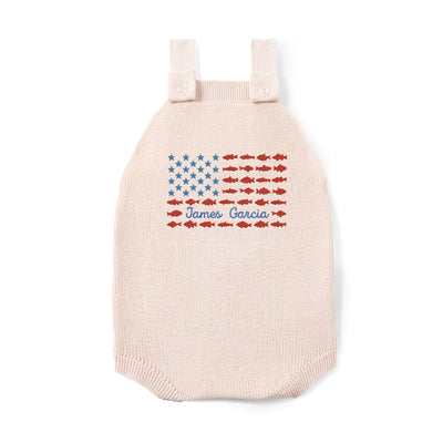 Embroidered 4th of July Fishing Strap Romper