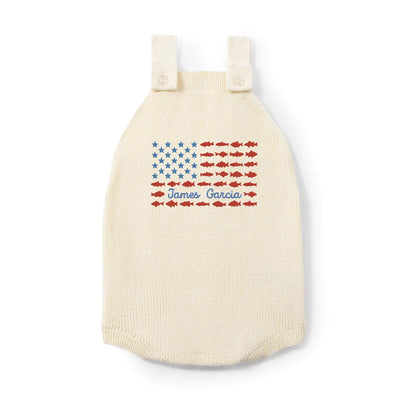 Embroidered 4th of July Fishing Strap Romper