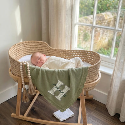 Embroidered Checker Applique Green Baby Blanket
