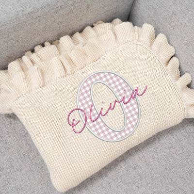 Embroidered Checker Applique Pink Baby Blanket