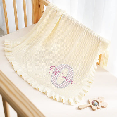 Embroidered Checker Applique Pink Baby Blanket