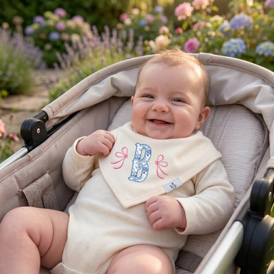 Embroidered Bow Initial Applique Baby Bib