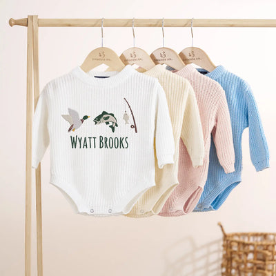 Embroidered Fishing Hunting Baby Romper