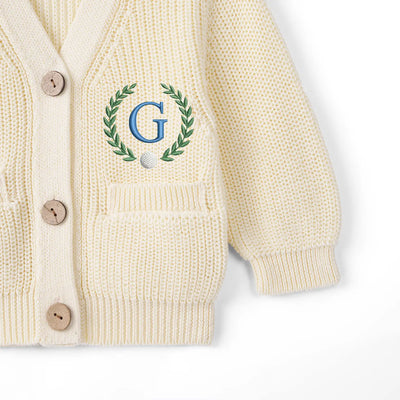 Embroidered Initial Golf Baby Cardigan