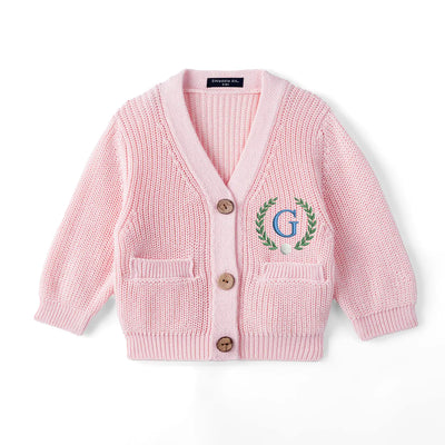 Embroidered Initial Golf Baby Cardigan