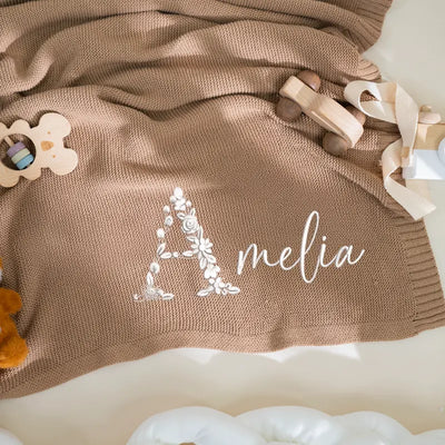 Embroidered Baby Floral Name Blanket - SwaddleAn