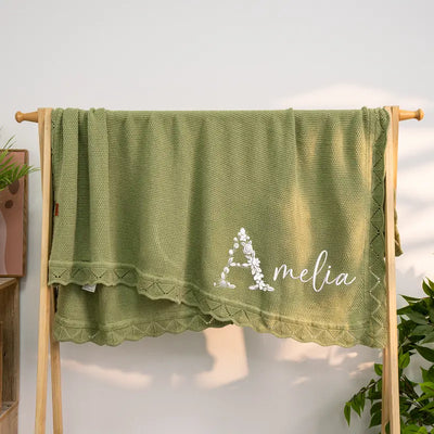 Embroidered Baby Floral Name Blanket - SwaddleAn
