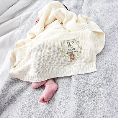 Embroidered Bear Toys Crest Baby Name Blanket - SwaddleAn