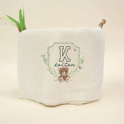 Embroidered Bear Toys Crest Baby Name Blanket - SwaddleAn
