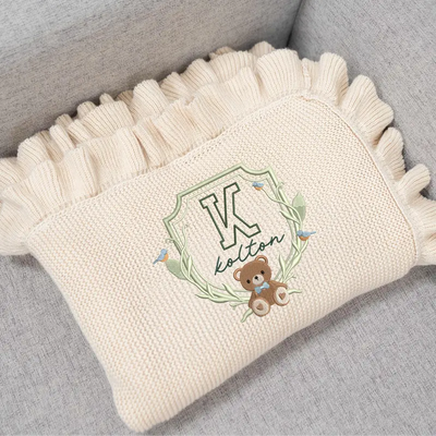 Embroidered Bear Toys Crest Baby Name Blanket - SwaddleAn